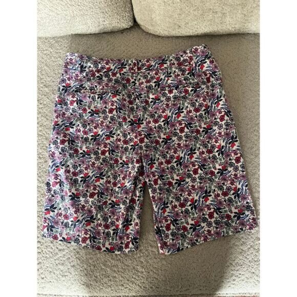 Floral Print High-Waisted Summer Shorts Red Navy Pattern Casual Beach Bottoms - Picture 2 of 5